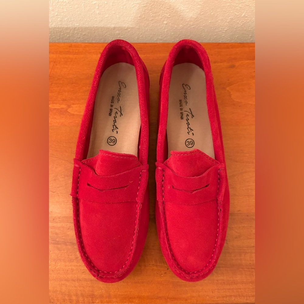 Enzo Tesoti Red Suede Loafers | Women’s Leather Shoes | Made in Spain | EU 39